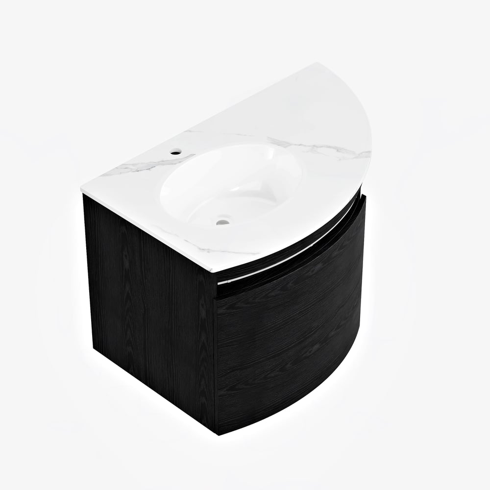 Modern 36" Corner Floating Single Bathroom Vanity with Sink, LED Light, Storage