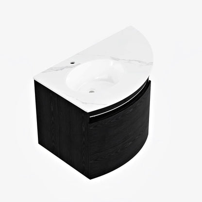 Modern 36" Corner Floating Single Bathroom Vanity with Sink, LED Light, Storage