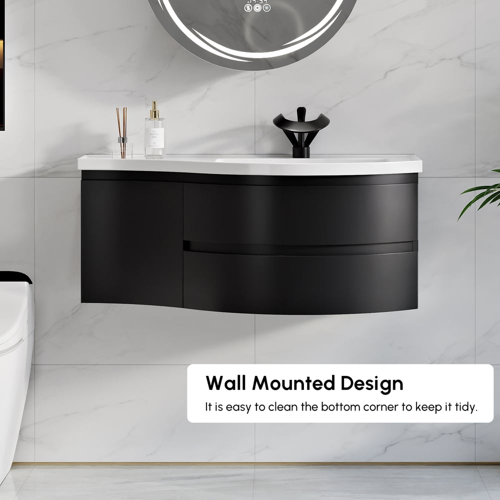 35" Floating Single Curved Bathroom Vanity with Sink & Storage