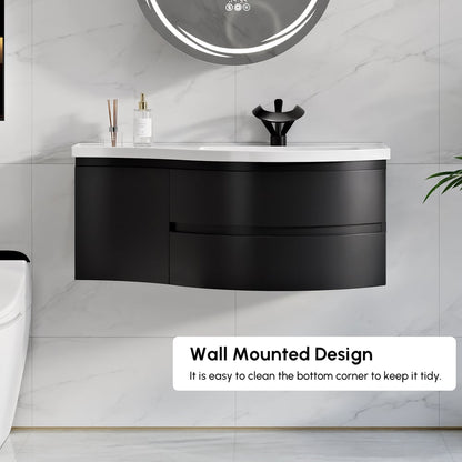 35" Floating Single Curved Bathroom Vanity with Sink & Storage