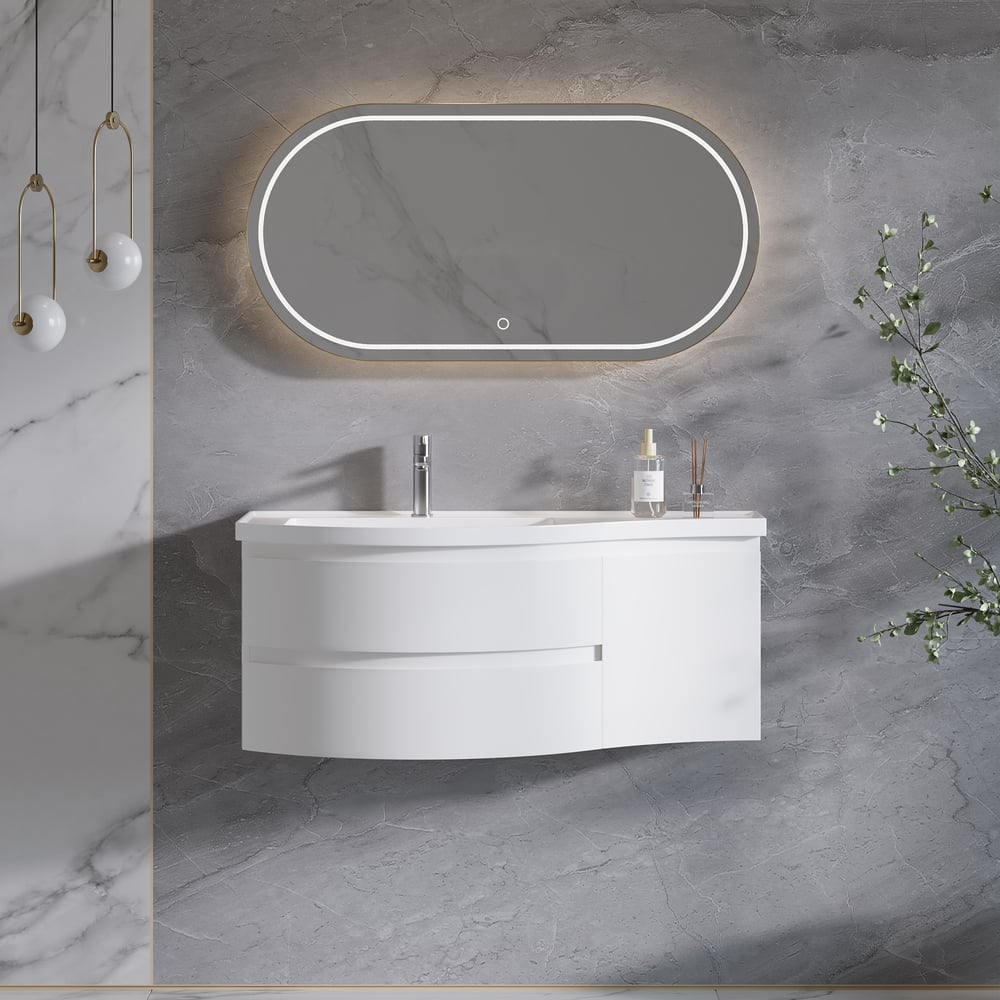 35" Floating Single Curved Bathroom Vanity with Sink & Storage