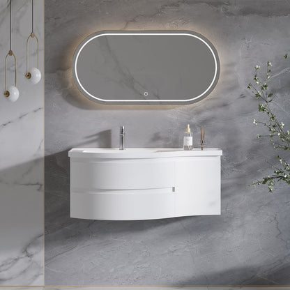 35" Floating Single Curved Bathroom Vanity with Sink & Storage