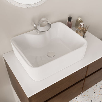 Modern 31.5" Floating Single Bathroom Vanity with Stone Resin Top, Ceramic Basin