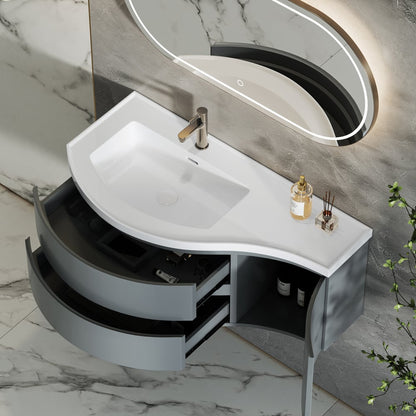 35" Floating Single Curved Bathroom Vanity with Sink & Storage