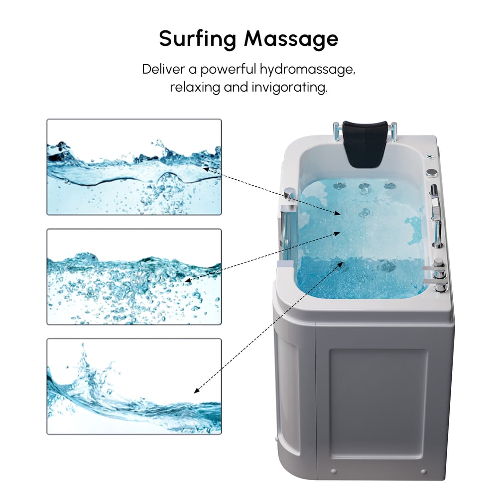 53" Walk In Whirlpool Bathtub with Built-in Seat, Massage Jets,Thermostatic Control