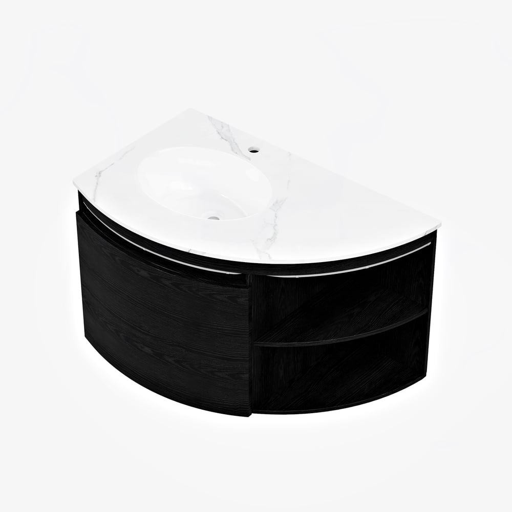 Modern 36" Corner Floating Single Bathroom Vanity with Sink, LED Light, Storage