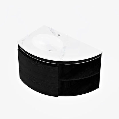 Modern 36" Corner Floating Single Bathroom Vanity with Sink, LED Light, Storage