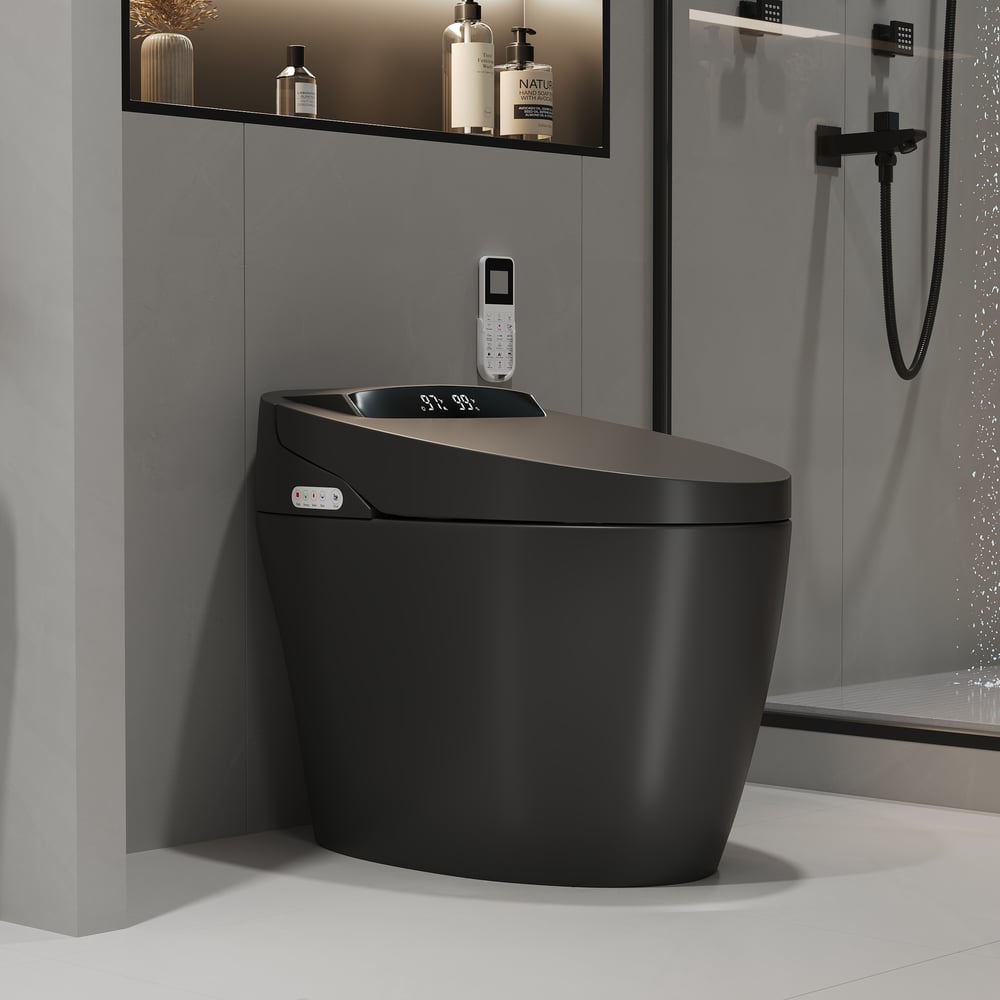 Hynova AX1 Pro Smart Bidet Toilet with Zero Water Pressure & Auto Flush, Black, 1.28 GPF