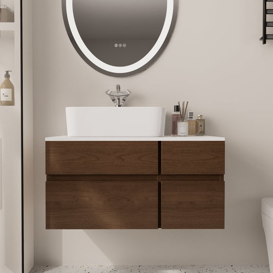 Modern 31.5" Floating Single Bathroom Vanity with Stone Resin Top, Ceramic Basin