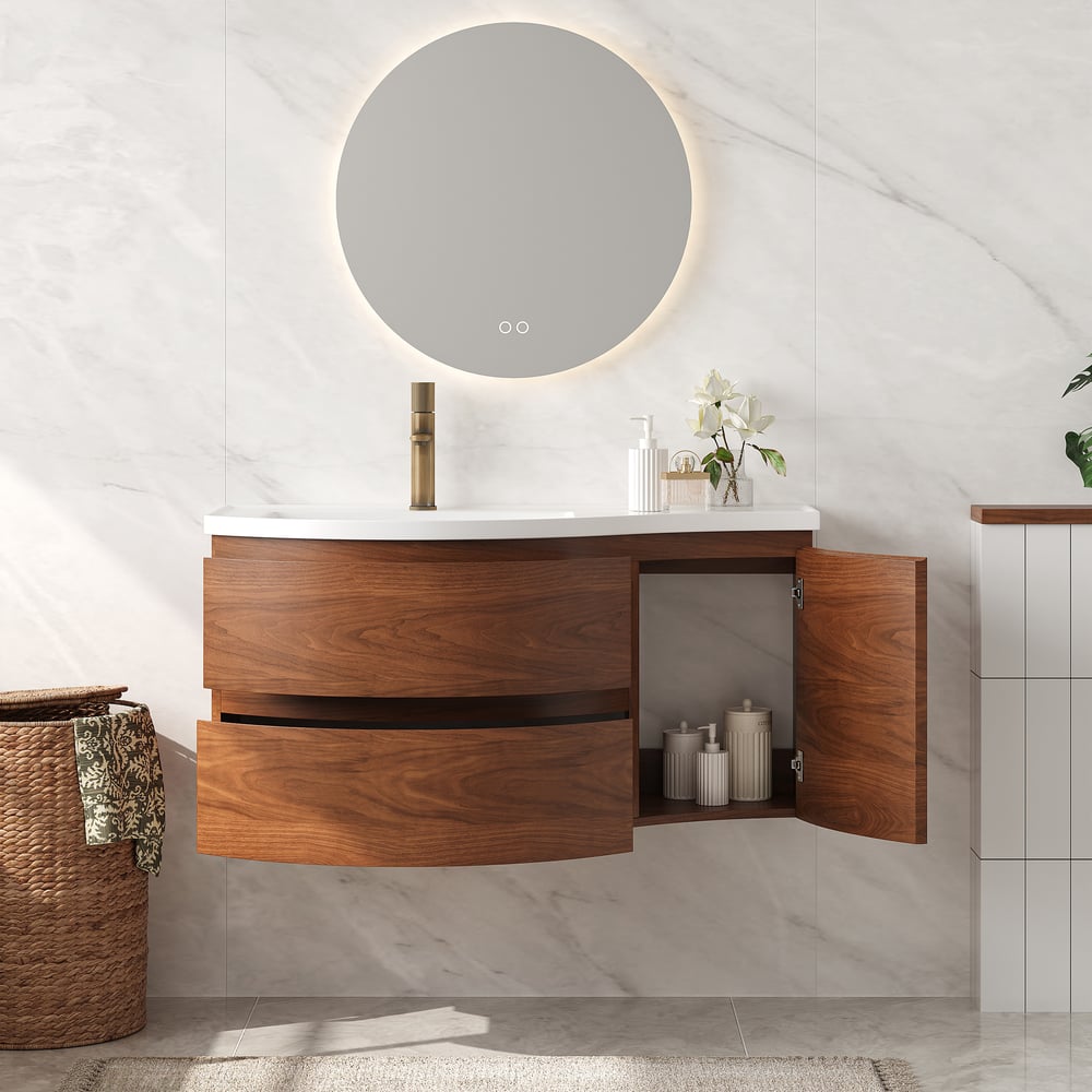 35" Floating Single Curved Bathroom Vanity with Sink & Storage