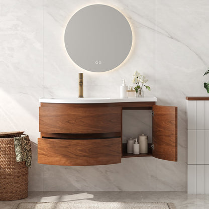 35" Floating Single Curved Bathroom Vanity with Sink & Storage