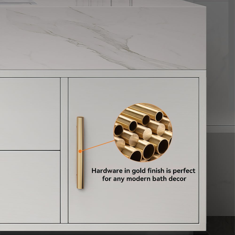 Modern 39" White Floating Single Bathroom Vanity with Sintered Stone Top and Sink
