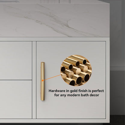 Modern 39" White Floating Single Bathroom Vanity with Sintered Stone Top and Sink