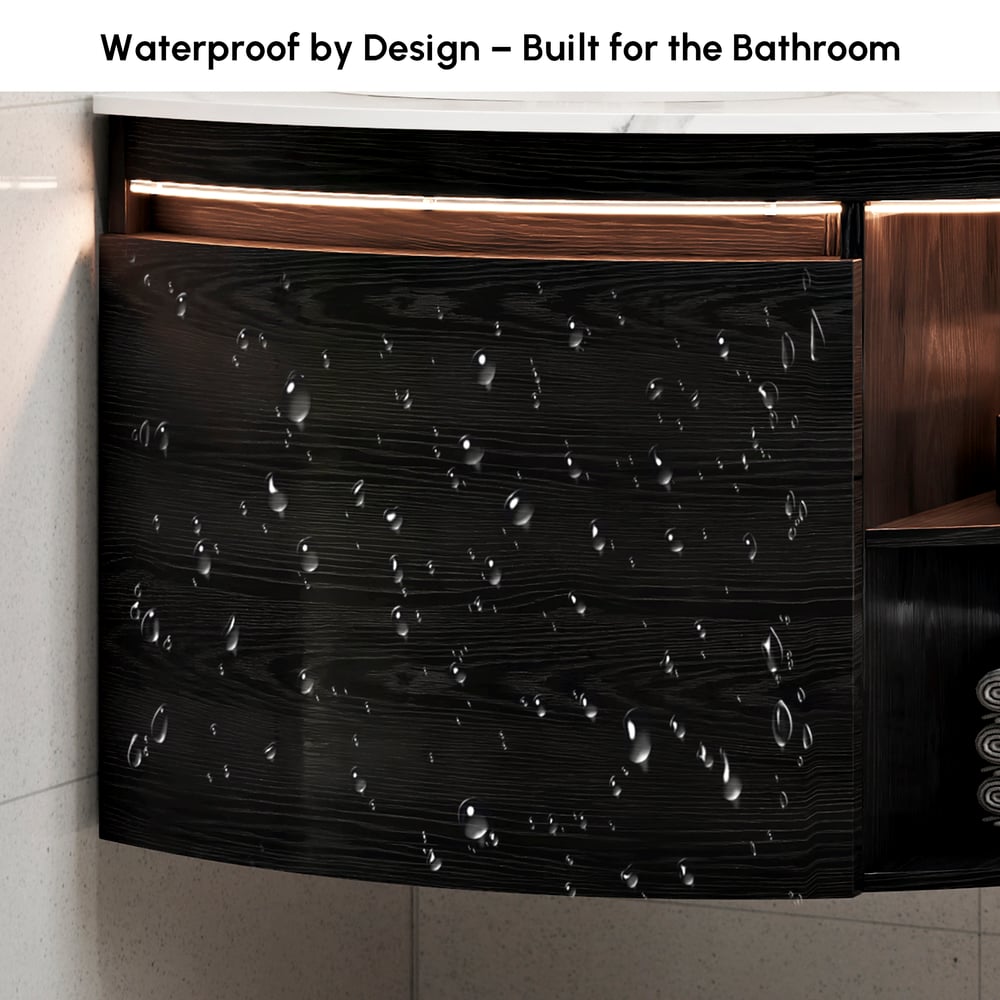 Modern 36" Corner Floating Single Bathroom Vanity with Sink, LED Light, Storage