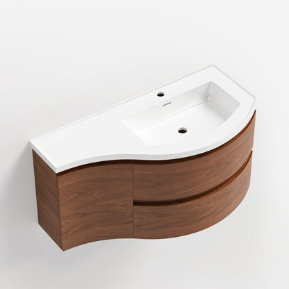 35" Floating Single Curved Bathroom Vanity with Sink & Storage