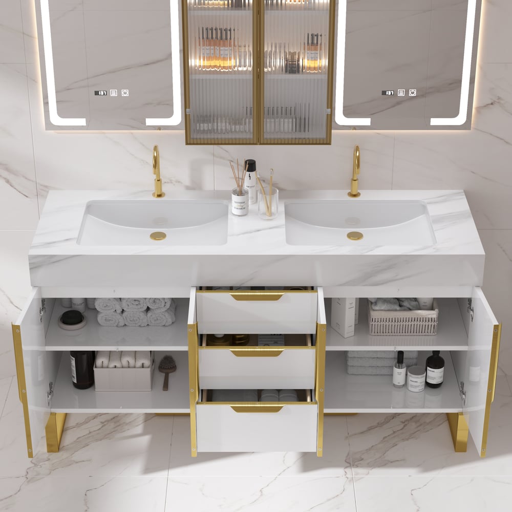 Aro 59" Double Bathroom Vanity & 59" Bathroom Storage Cabinet Set