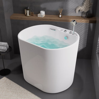 39" Compact Deep Oval Acrylic Whirlpool Bathtub with Massage Jets & Thermostatic Control