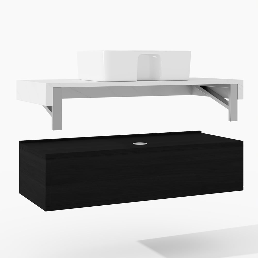 Modena 39.3" Floating Single Bathroom Vanity with Sink, Sintered Stone Top