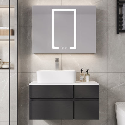 Modern 31" Floating Single Bathroom Vanity with Stone Resin Top, Ceramic Basin
