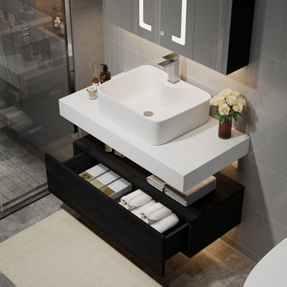 Modena 39.3" Floating Single Bathroom Vanity with Sink, Sintered Stone Top