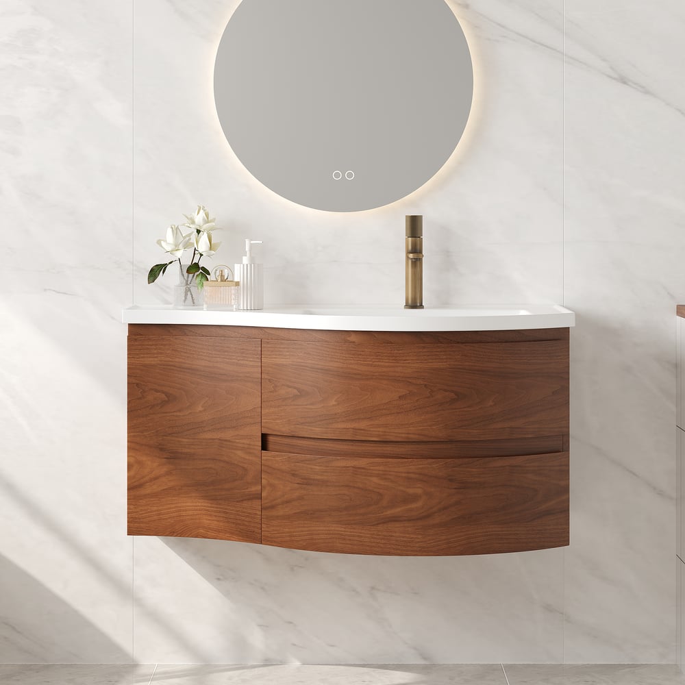 35" Floating Single Curved Bathroom Vanity with Sink & Storage