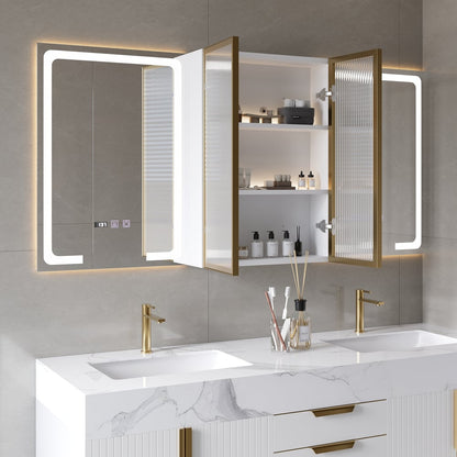 59" Double Sink Freestanding Vanity Set with LED Medicine Cabinet with Storage