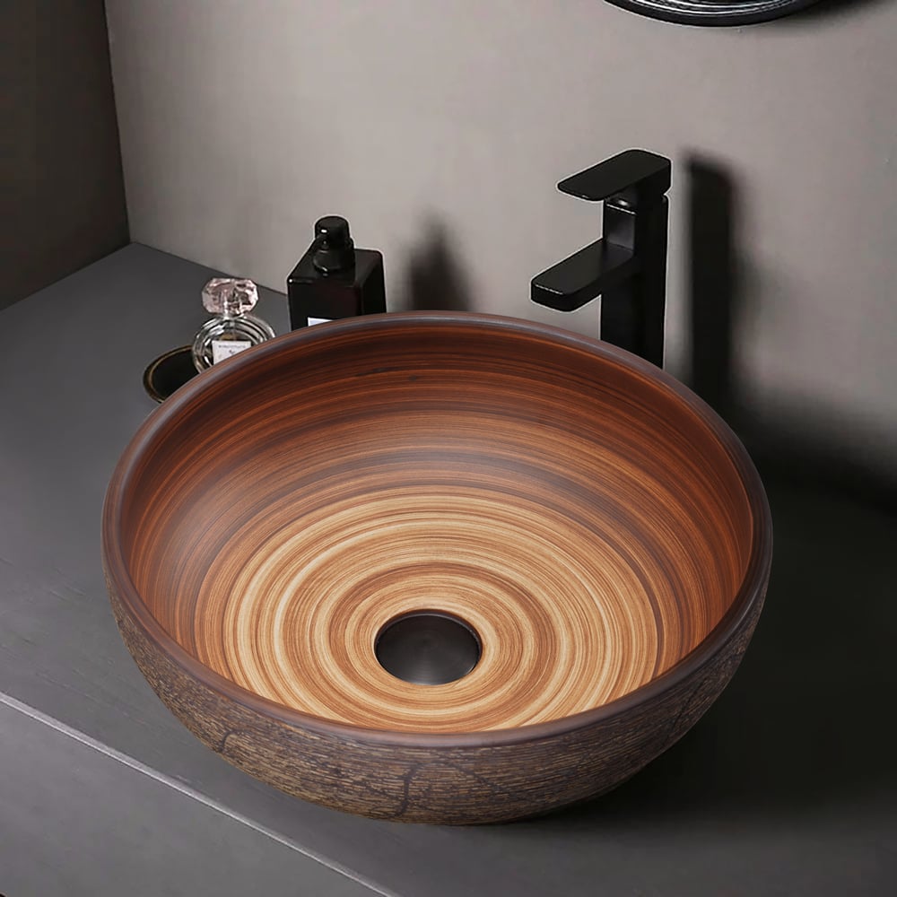 15.7" Ceramic Round Bathroom Vessel Sink Retro Washbasin