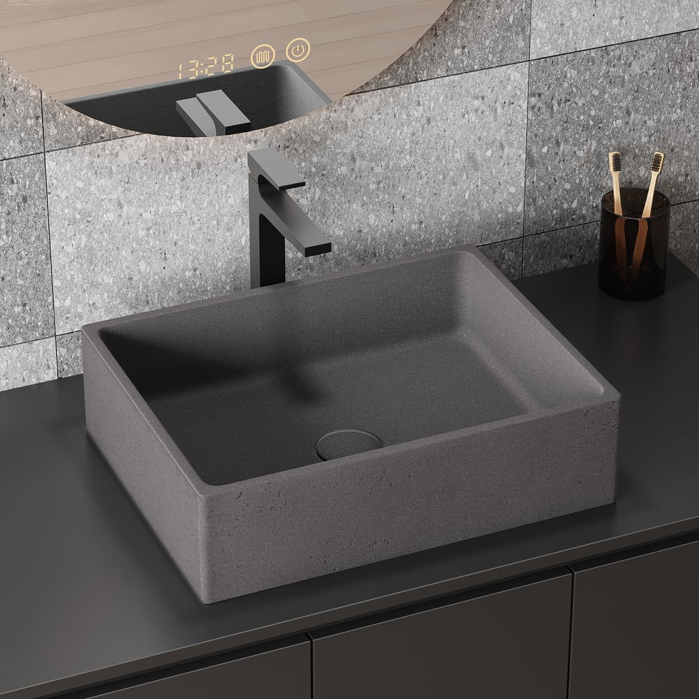 18'' Gray Concrete Vessel Sink Modern Rectangular Countertop Basin for Bathroom Vanity