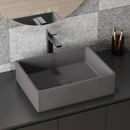 18'' Gray Concrete Vessel Sink Modern Rectangular Countertop Basin for Bathroom Vanity
