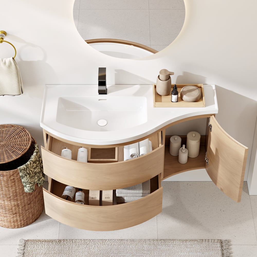 35" Floating Single Curved Bathroom Vanity with Sink & Storage