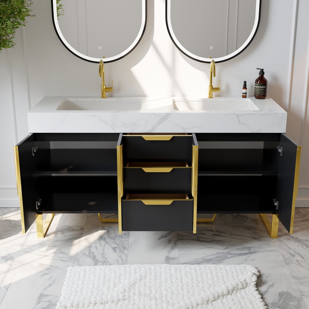 Aro 59" Freestanding Double Bathroom Vanity with Sink, Sintered Stone Top