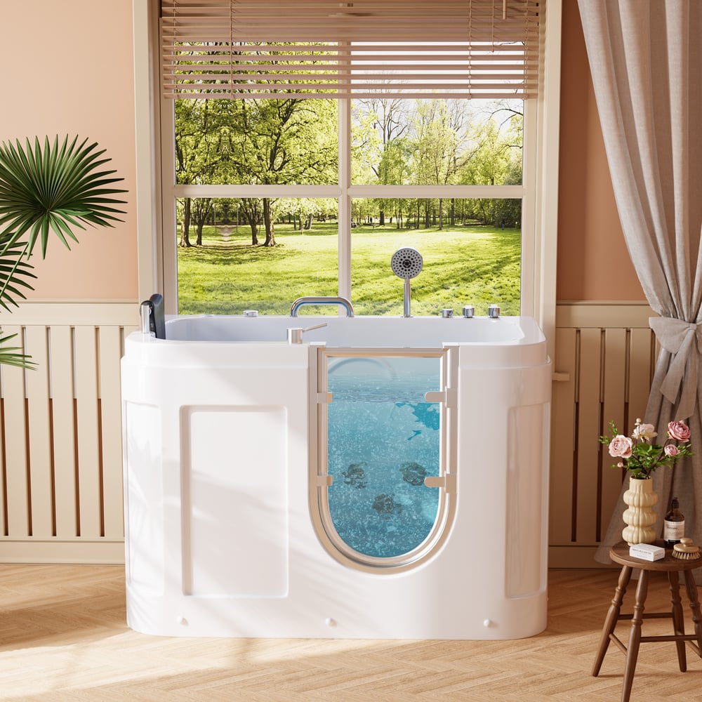 53" Walk In Whirlpool Bathtub with Built-in Seat, Massage Jets,Thermostatic Control