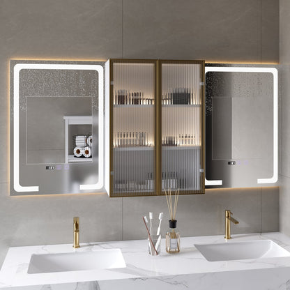 59" Double Sink Freestanding Vanity Set with LED Medicine Cabinet with Storage
