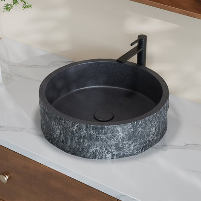 16'' Black Concrete Vessel Sink Modern Stone Textured Round Bathroom Sink