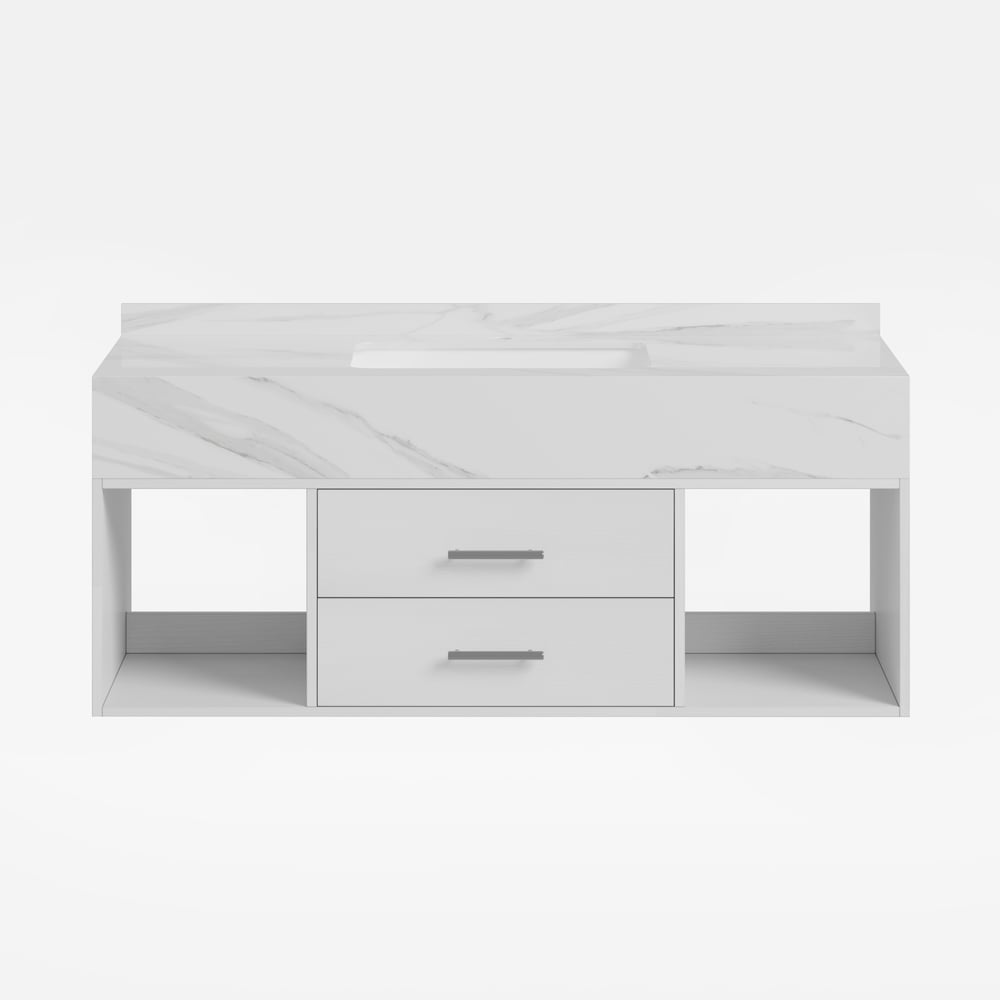 Modern 35.4" Floating Single Bathroom Vanity with Sink, Sintered Stone Top