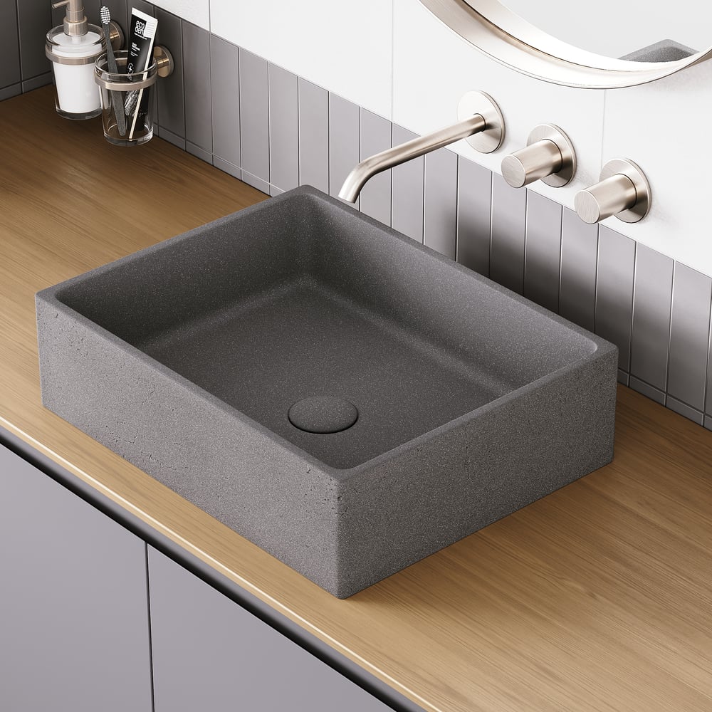 18'' Gray Concrete Vessel Sink Modern Rectangular Countertop Basin for Bathroom Vanity