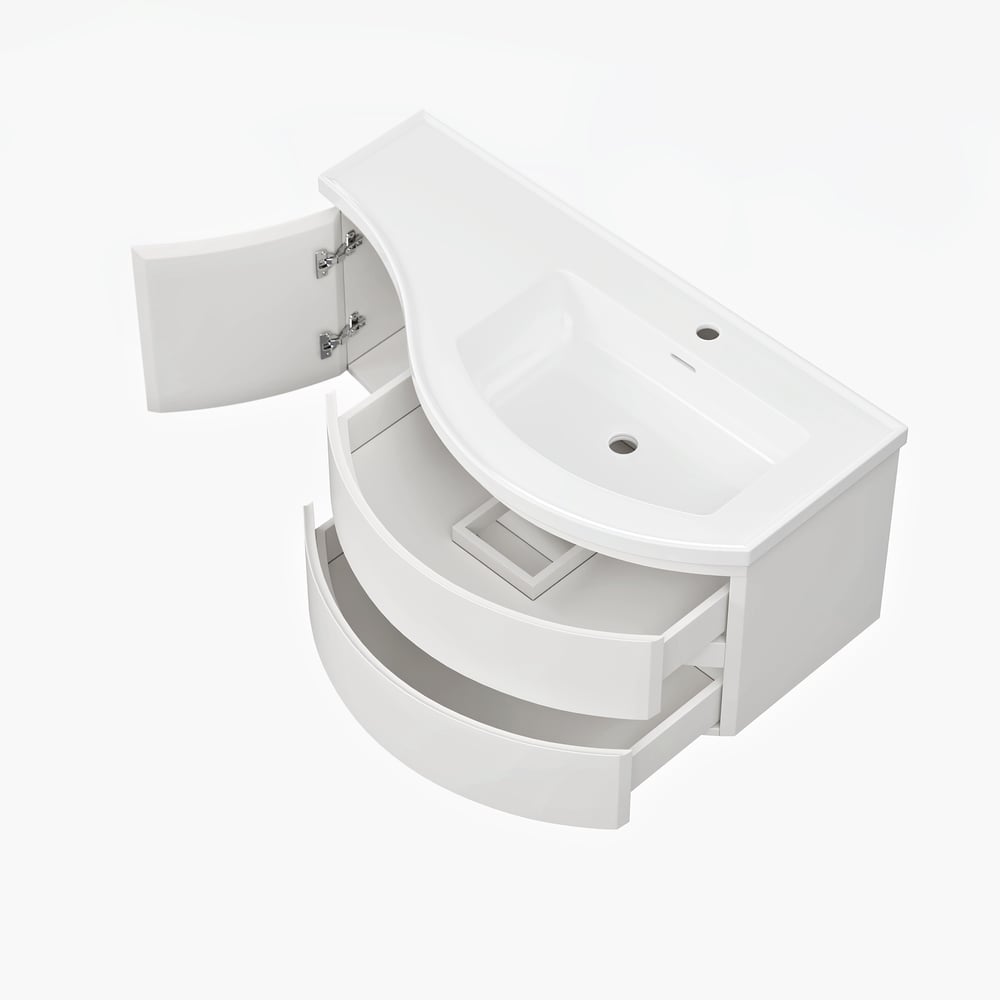 35" Floating Single Curved Bathroom Vanity with Sink & Storage