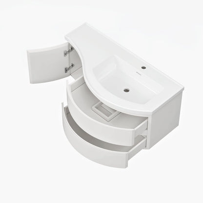 35" Floating Single Curved Bathroom Vanity with Sink & Storage