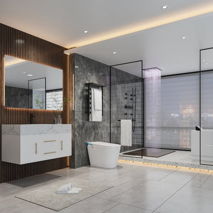 Wall-Mounted 16" Shower System in Black 4 Function Thermostatic