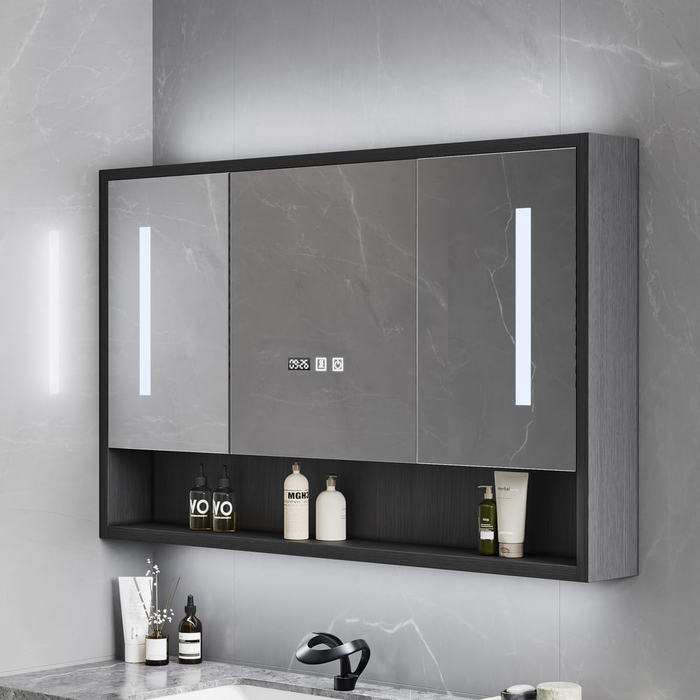 39.4" Black Floating Bathroom Vanity Set with LED Medicine Cabinet