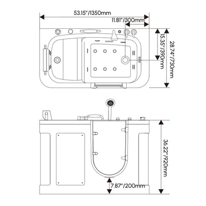 53" Walk In Whirlpool Bathtub with Built-in Seat, Massage Jets,Thermostatic Control