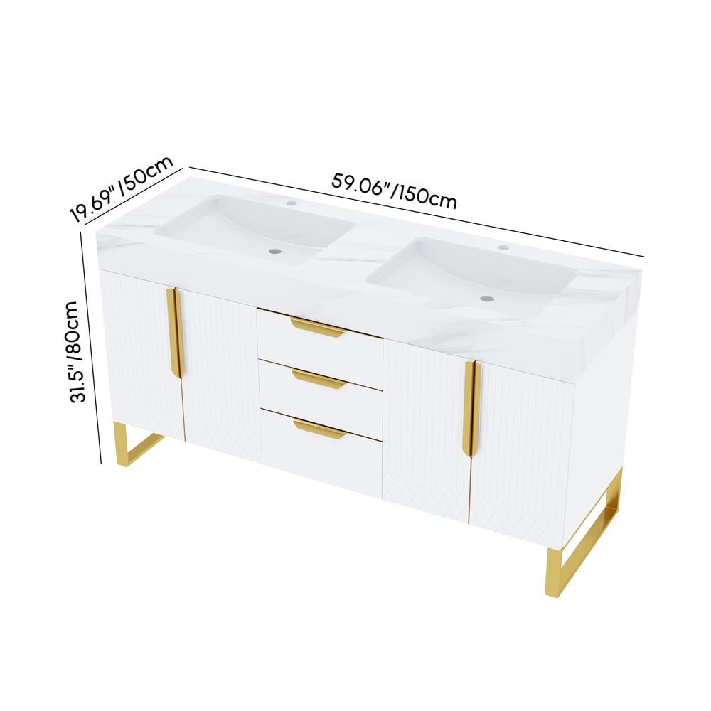 Aro 59" Double Bathroom Vanity & 59" Bathroom Storage Cabinet Set