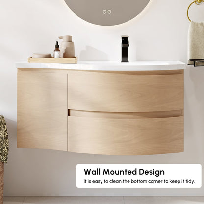 35" Floating Single Curved Bathroom Vanity with Sink & Storage