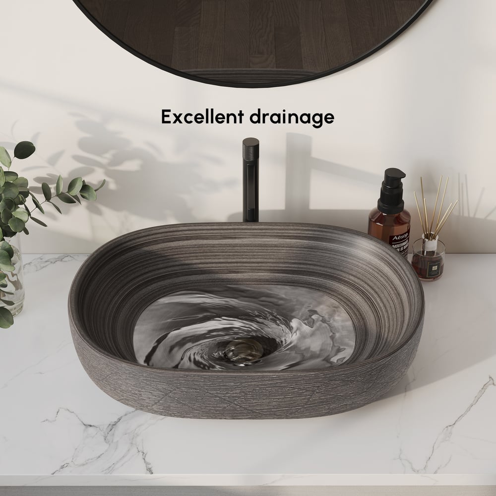 23" Grey Oval Ceramic Bathroom Sink – Matte Glazed Vessel Sink