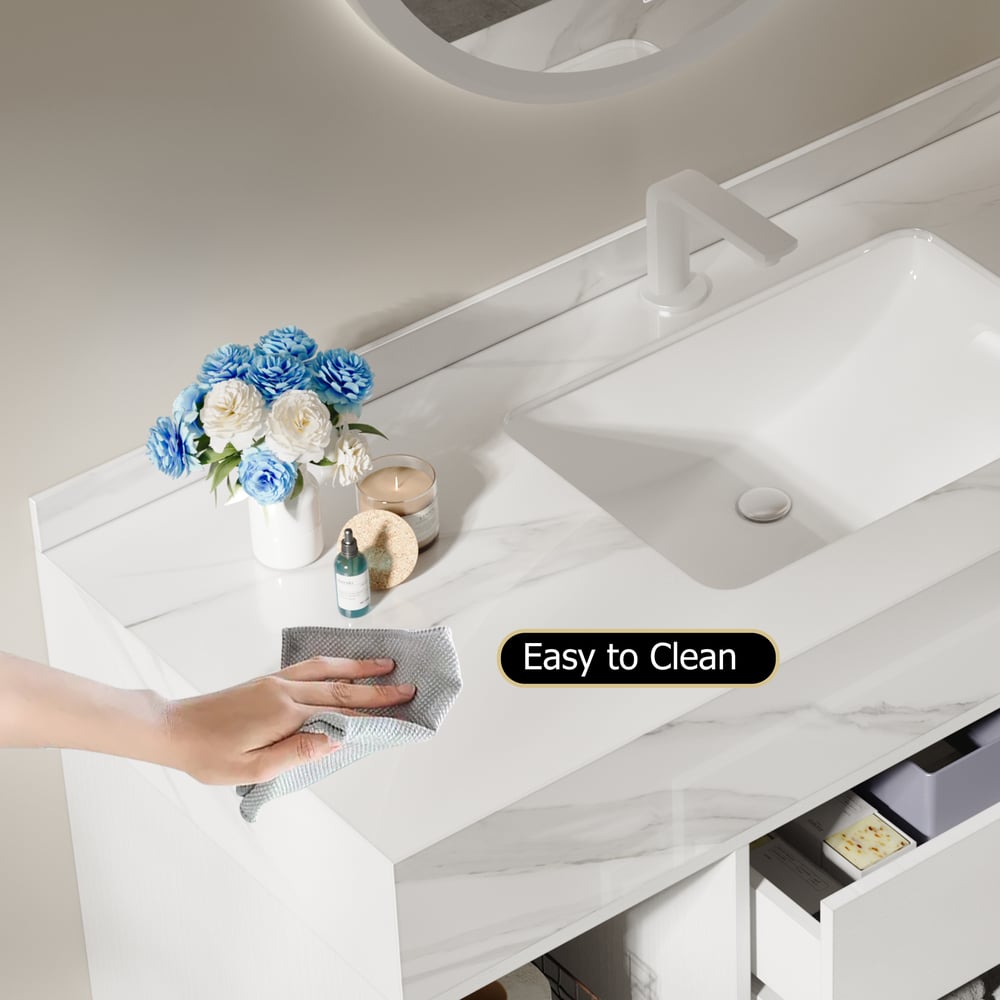 Modern 35.4" Floating Single Bathroom Vanity with Sink, Sintered Stone Top