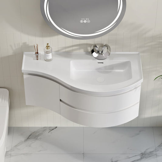 35" Floating Single Curved Bathroom Vanity with Sink & Storage