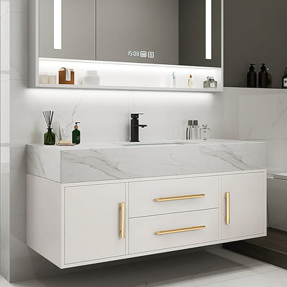 Modern 39" White Floating Single Bathroom Vanity with Sintered Stone Top and Sink
