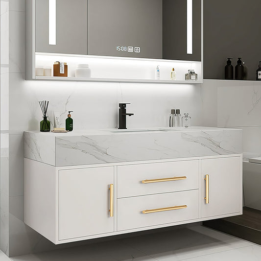 Modern 39" White Floating Single Bathroom Vanity with Sintered Stone Top and Sink