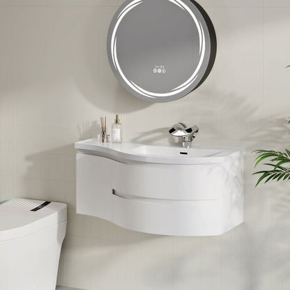 35" Floating Single Curved Bathroom Vanity with Sink & Storage