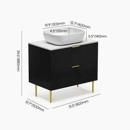 31.5'' Black Single Fluted Bathroom Vanity with Vessel Sink and 2 Drawers